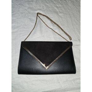 ALDO Black Suede Leather and Gold Envelope Crossbody Clutch Large